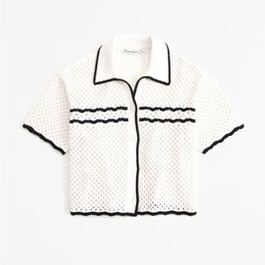 Abercrombie White and Black Crochet Button-Up Top